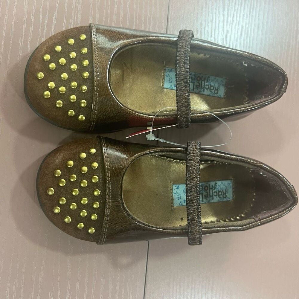 Rachel Shoes Brown and Gold Toddler Dress Shoes size 6.5